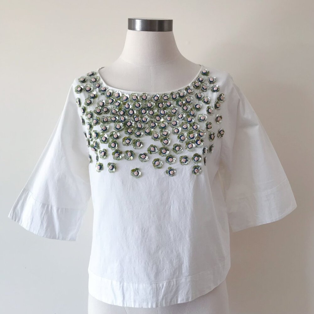 Anthropologie Not So Serious Sequin Flower Top